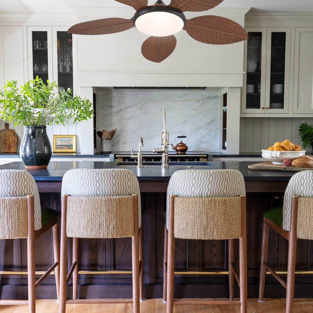 Ceiling Fan Palm Leaf Ceiling Fan 6 Speeds Reversible Ceiling Fans with Lights 48" - Joyfuzzy