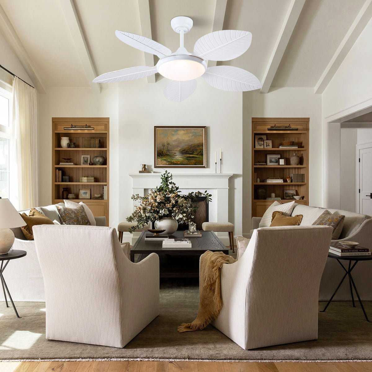 Ceiling Fan Palm Leaf Ceiling Fan 6 Speeds Reversible Ceiling Fans with Lights 48" - Joyfuzzy