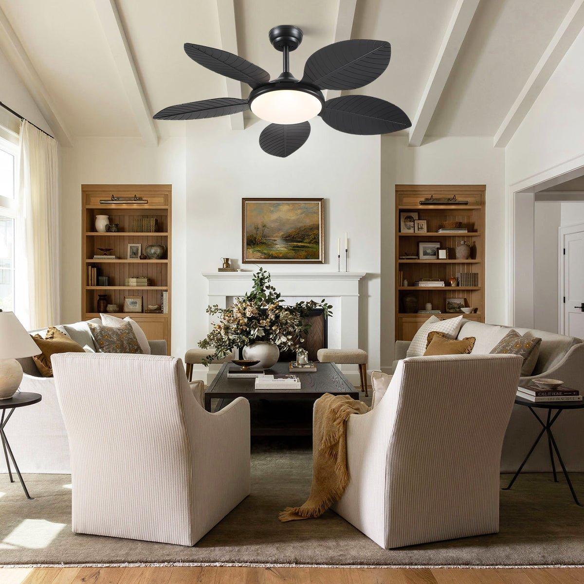 Ceiling Fan Palm Leaf Ceiling Fan 6 Speeds Reversible Ceiling Fans with Lights 48" - Joyfuzzy