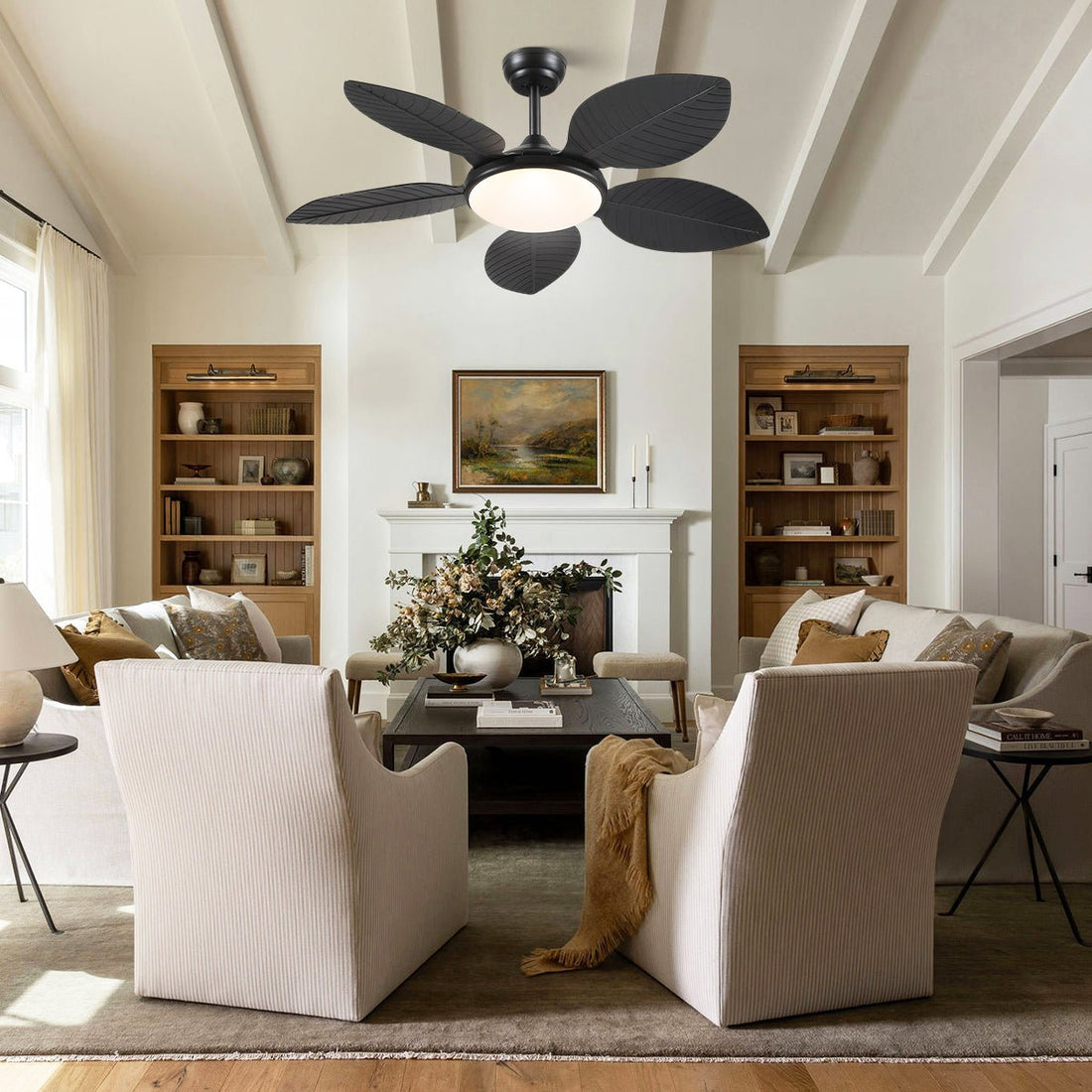 Ceiling Fan Palm Leaf Ceiling Fan 6 Speeds Reversible Ceiling Fans with Lights 48" - Joyfuzzy