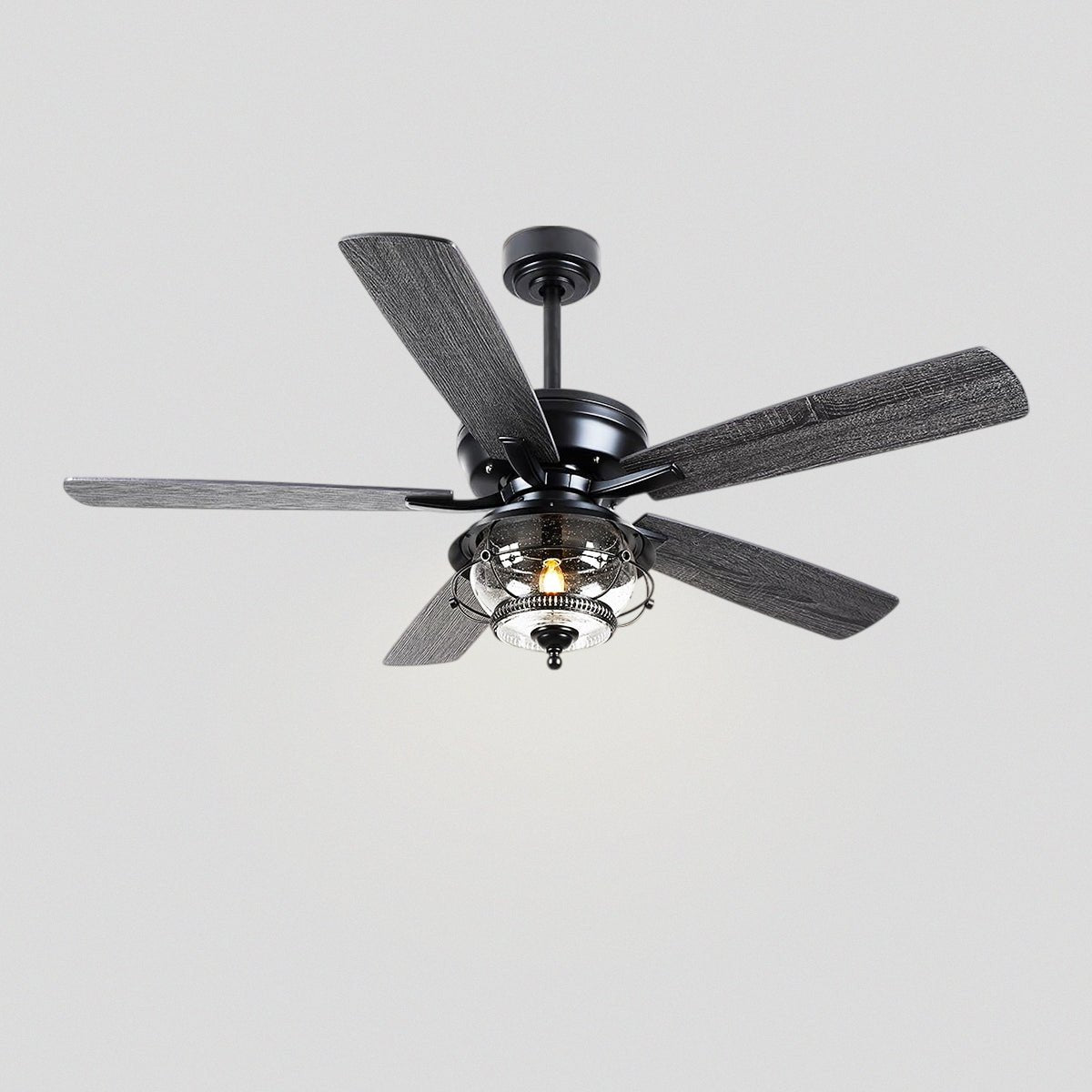 Ceiling Fans with Light and Remote Waterproof Wet Rated Ceiling Fan, 6 Speeds Modern Black Fan Lights 52" - Joyfuzzy