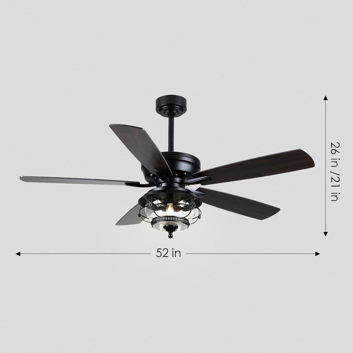 Ceiling Fans with Light and Remote Waterproof Wet Rated Ceiling Fan, 6 Speeds Modern Black Fan Lights 52" - Joyfuzzy