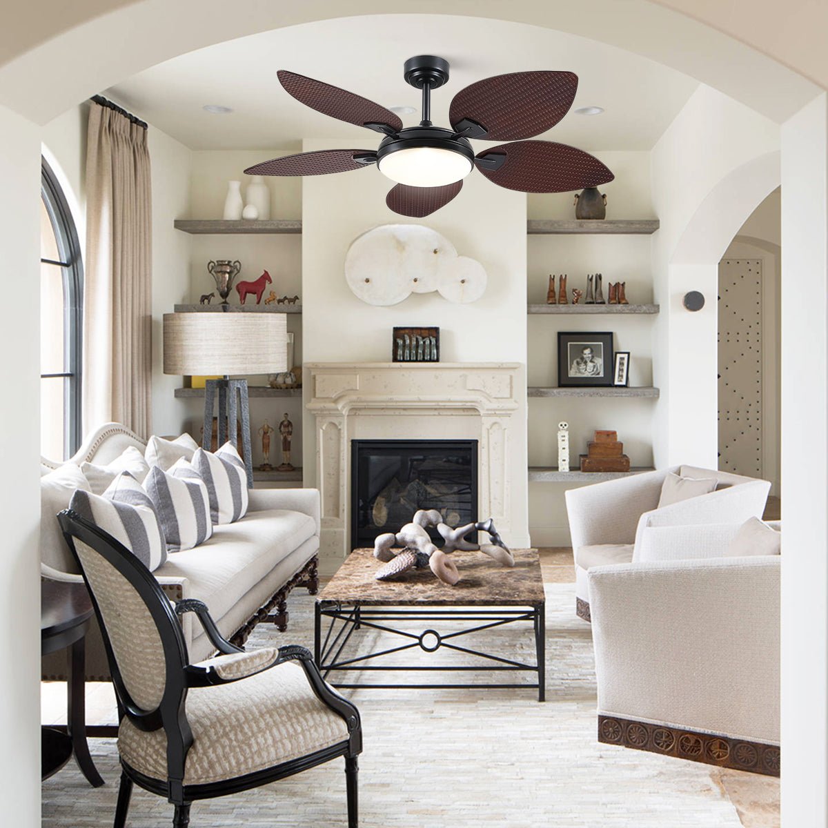 Ceiling Fans with Lights Palm Leaf Ceiling Fan for Patios Porch 6 Speeds, Reversible 52" - Joyfuzzy