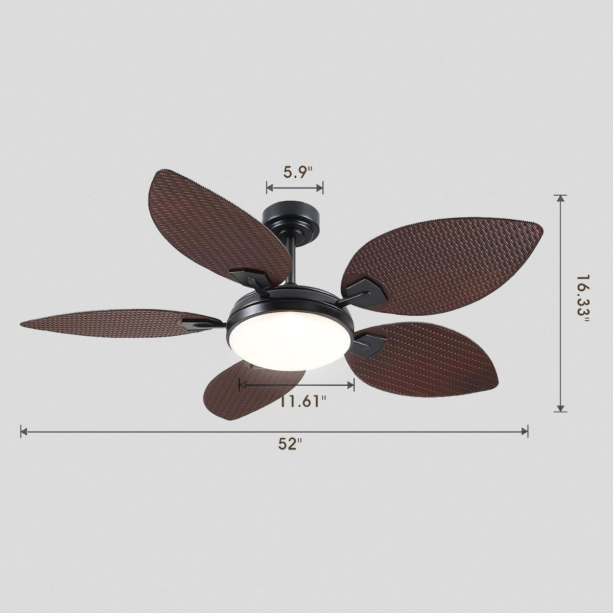 Ceiling Fans with Lights Palm Leaf Ceiling Fan for Patios Porch 6 Speeds, Reversible 52" - Joyfuzzy