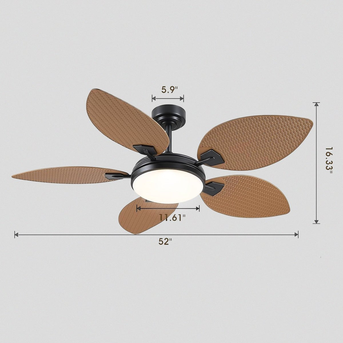 Ceiling Fans with Lights Palm Leaf Ceiling Fan for Patios Porch 6 Speeds, Reversible 52" - Joyfuzzy