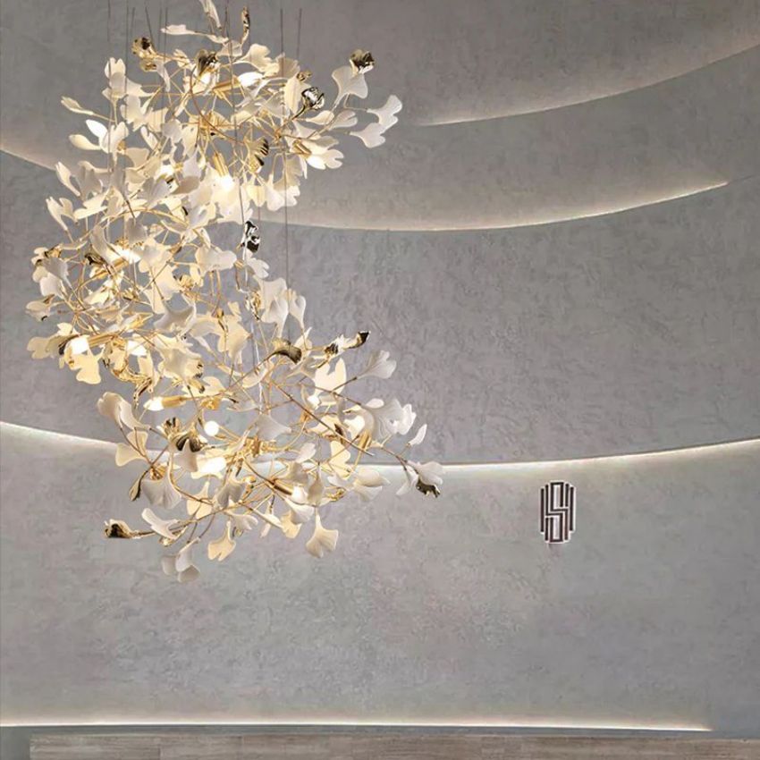 Ceramic Gingko Staircase Branch Chandelier - 23.6" D x 106.3" HJoyfuzzy