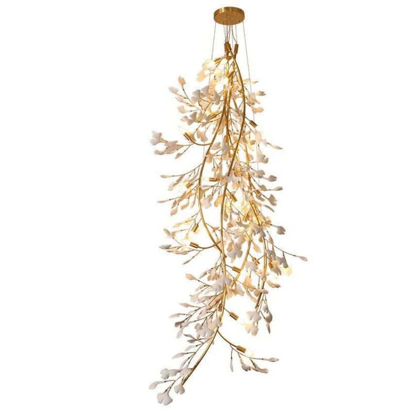 Ceramic Gingko Staircase Branch Chandelier - 23.6" D x 106.3" HJoyfuzzy