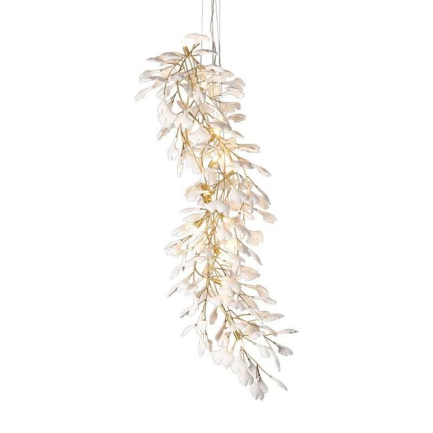 Ceramic Gingko Staircase Branch Chandelier - 23.6" D x 106.3" HJoyfuzzy