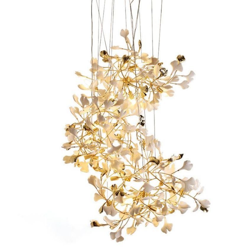Ceramic Gingko Staircase Branch Chandelier - 23.6" D x 106.3" HJoyfuzzy