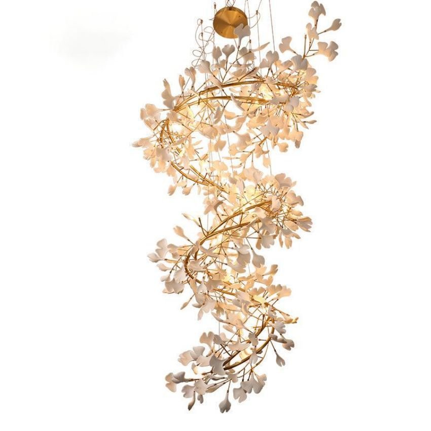 Ceramic Gingko Staircase Branch Chandelier - 23.6" D x 106.3" HJoyfuzzy