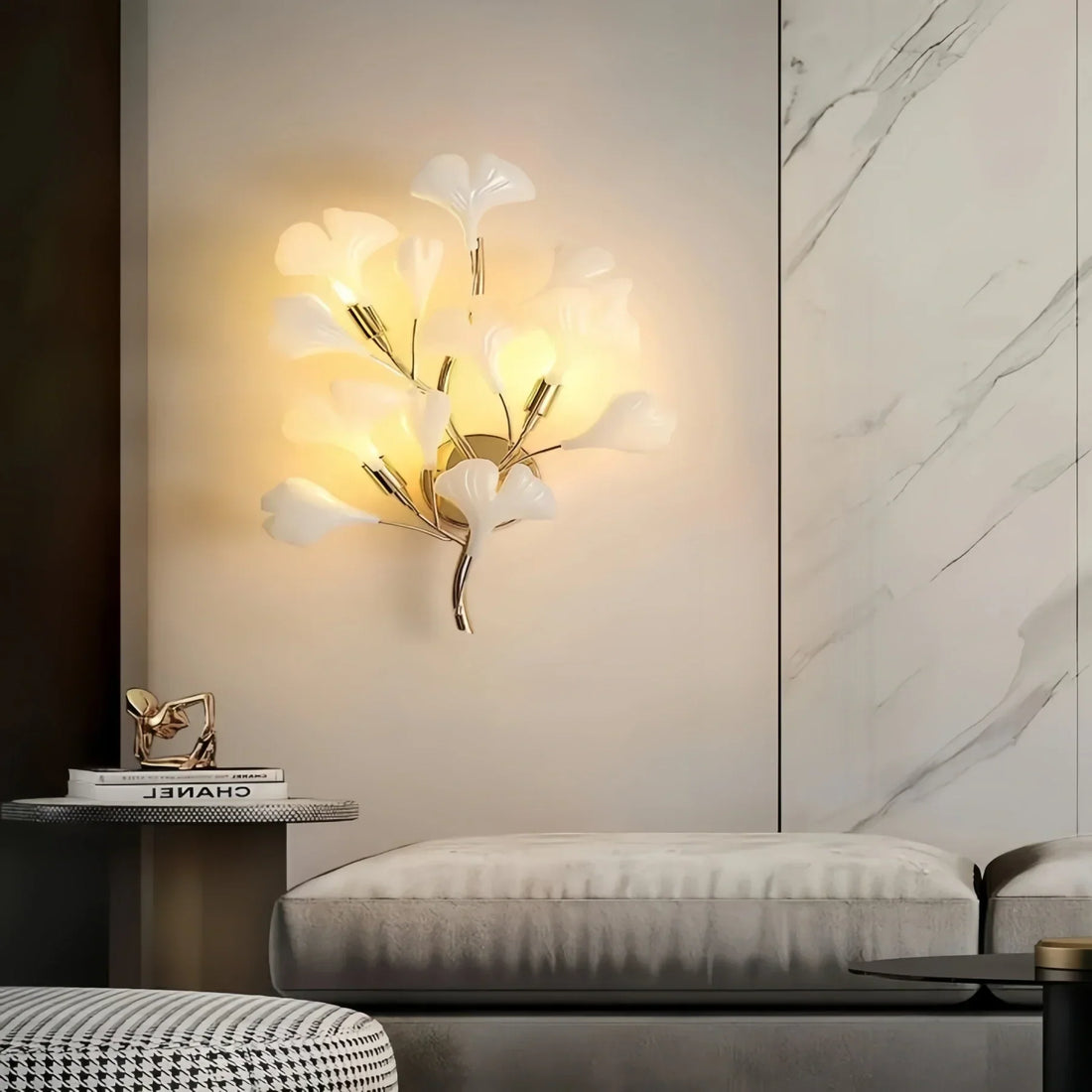 Ceramic Gingko Wall Lamp-Dia 35cm X H 50cm-