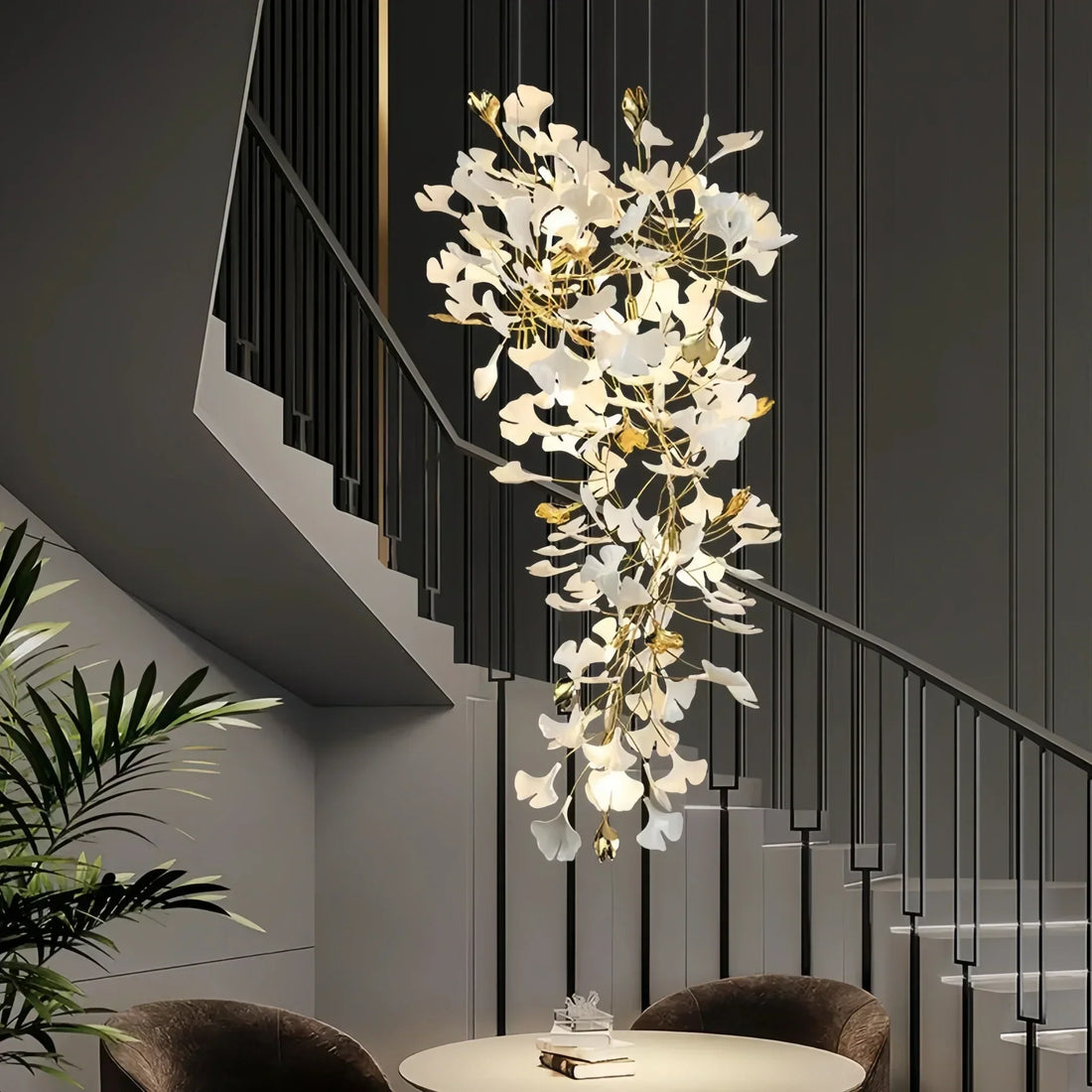 Ceramic Ginkgo Cascading A Branch Chandelier-