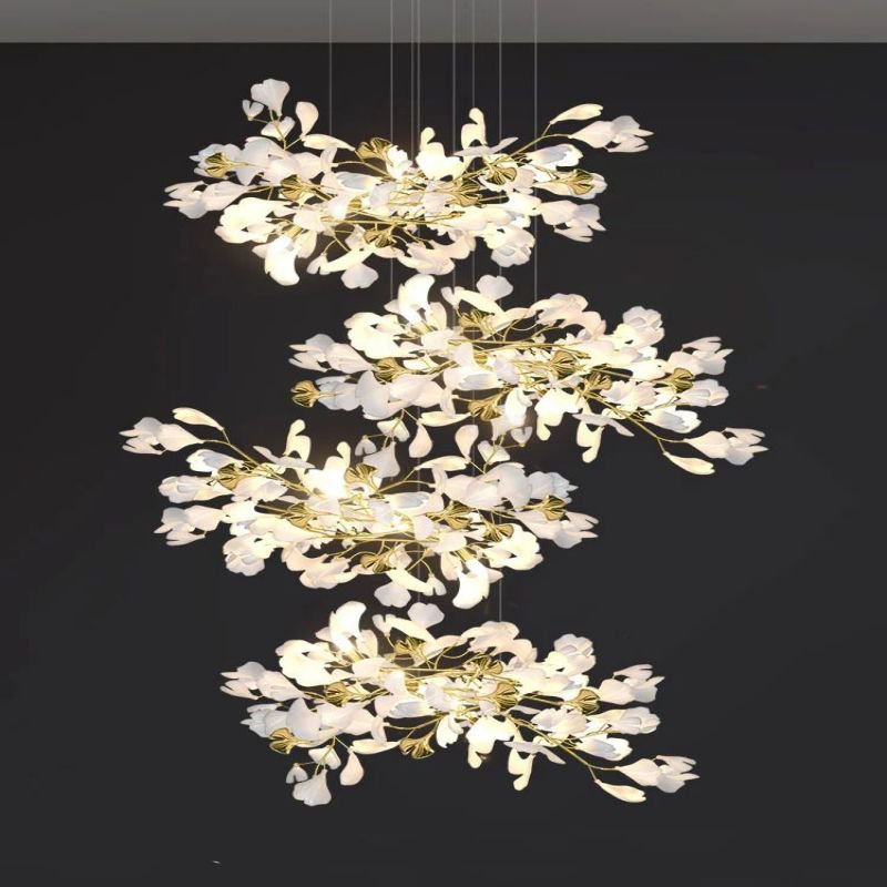 Ceramic Ginkgo Cascading Chandelier - 79"HAll white leavesJoyfuzzy