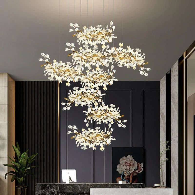 Ceramic Ginkgo Cascading Chandelier - 118"HAll white leavesJoyfuzzy