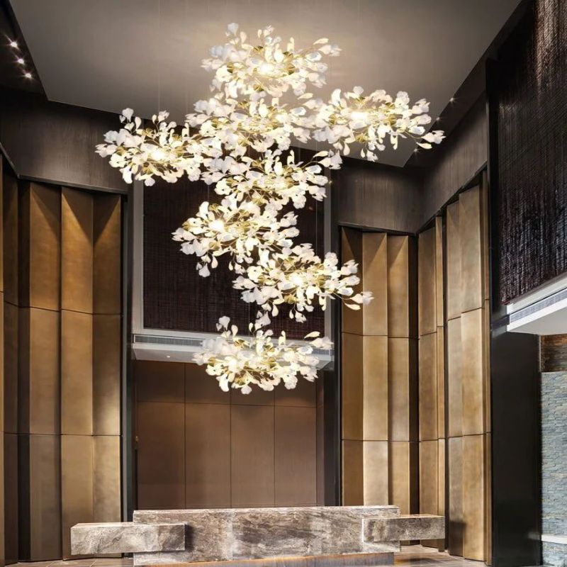 Ceramic Ginkgo Cascading Chandelier - 79"HWhite + gold accentsJoyfuzzy