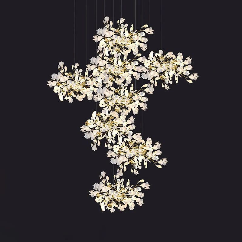 Ceramic Ginkgo Cascading Chandelier - 118"HWhite + gold accentsJoyfuzzy