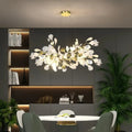 Ceramic Ginkgo Linear Branch Chandelier-All white leaves-L80CM (L31½