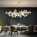 Ceramic Ginkgo Linear Branch Chandelier-All white leaves-L150CM (L59