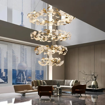 Ceramic Ginkgo Rings Linear Branch Chandelier-