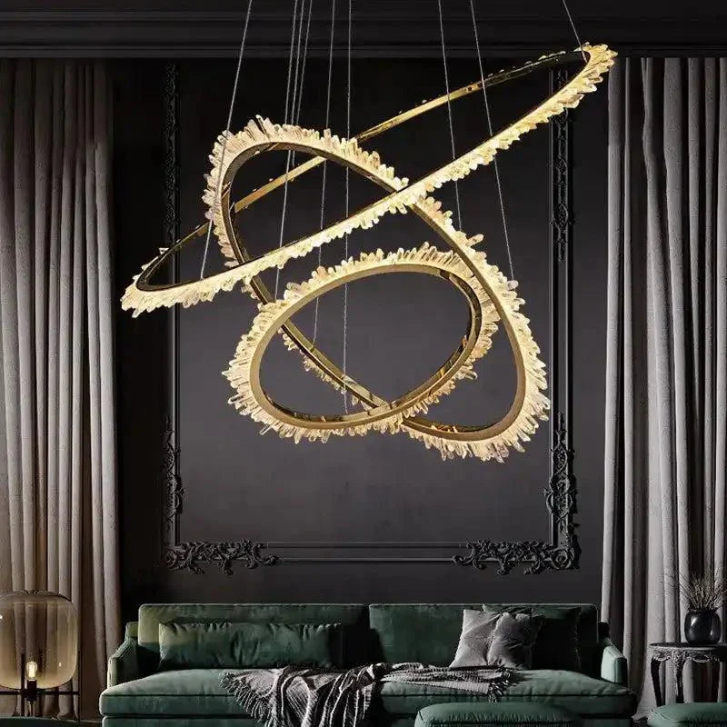 Cervine Modern Rock Crystal Ring Round Chandelier Cluster - Joyfuzzy