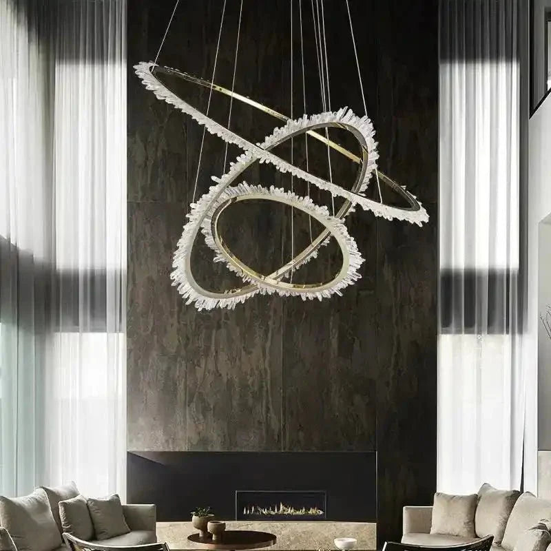 Cervine Modern Rock Crystal Ring Round Chandelier Cluster - Joyfuzzy