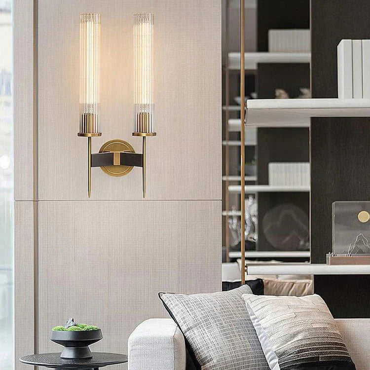 Chevelle Double Sconce, Modern Solid Brass Glass Wall Lamp - Joyfuzzy