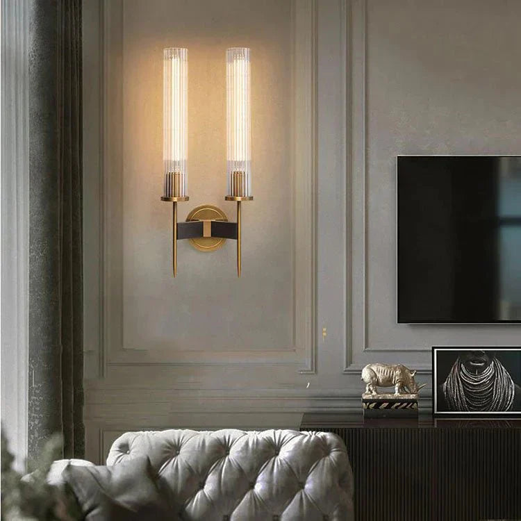 Chevelle Double Sconce, Modern Solid Brass Glass Wall Lamp - Joyfuzzy