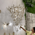 Chic Modern French Branch Copper Crystal Chandelier for Living Room Foyer and Dining Room Lighting - D31.5
