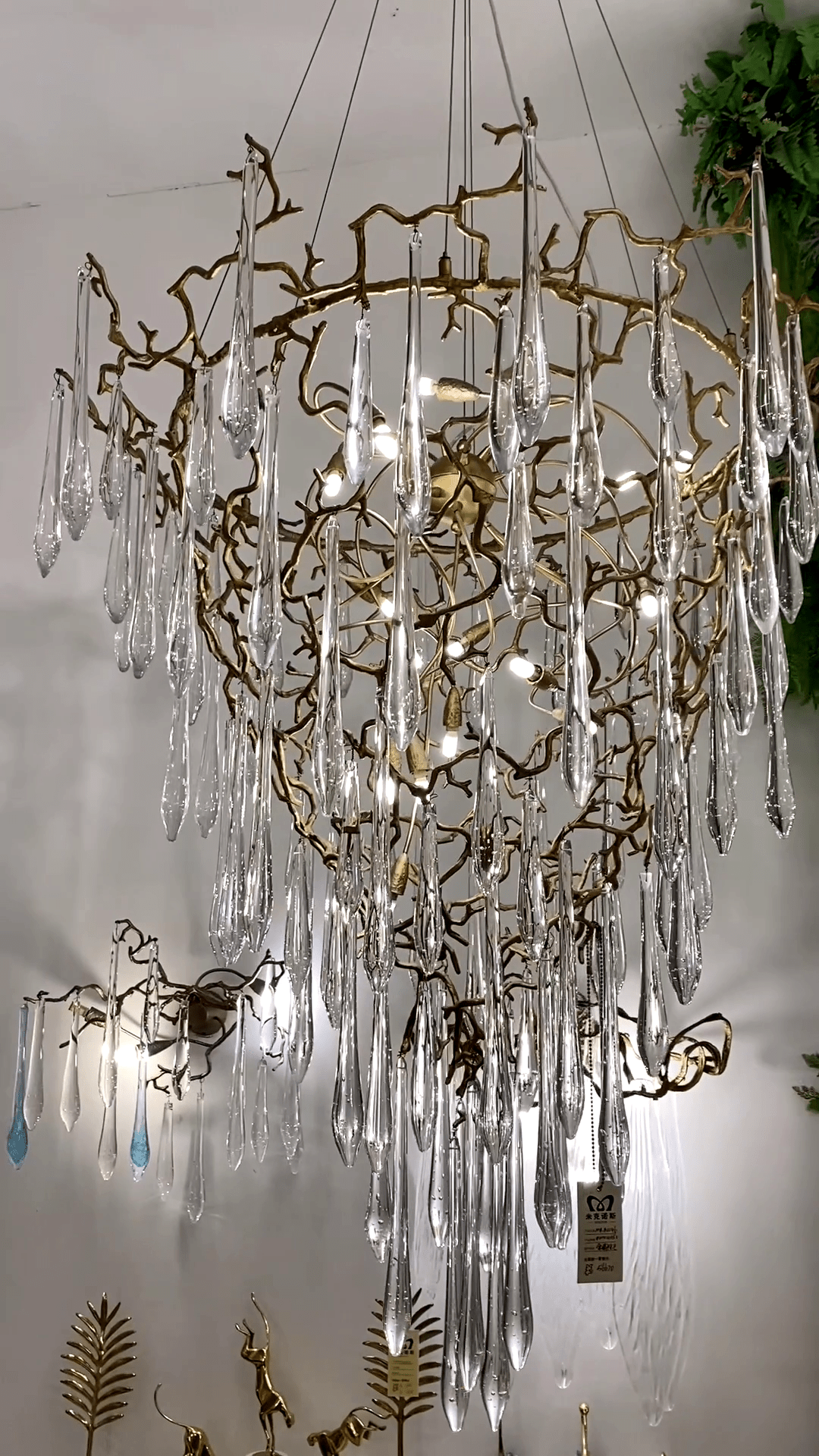 Chic Modern French Branch Copper Crystal Chandelier for Living Room Foyer and Dining Room Lighting - D31.5"*H42.2"Warm LightJoyfuzzy