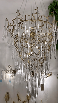 Chic Modern French Branch Copper Crystal Chandelier for Living Room Foyer and Dining Room Lighting - D31.5