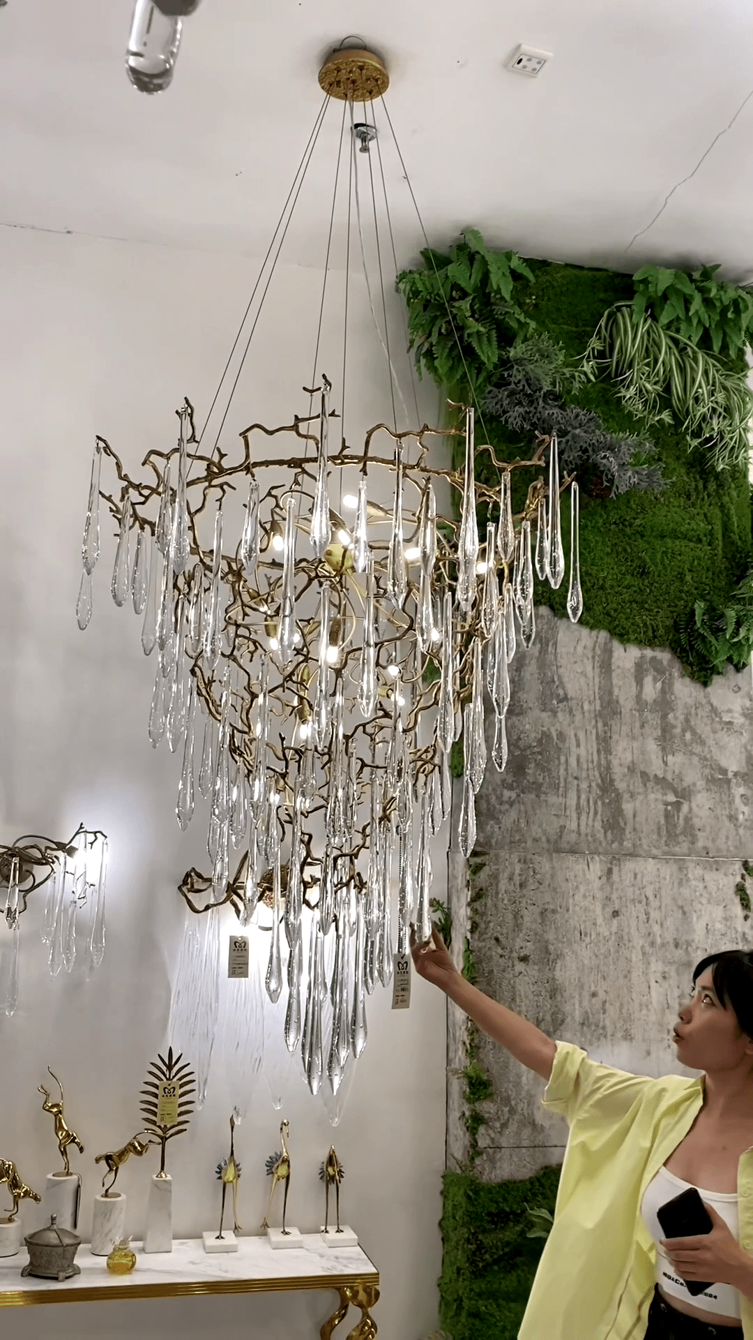 Chic Modern French Branch Copper Crystal Chandelier for Living Room Foyer and Dining Room Lighting - D31.5"*H42.2"Warm LightJoyfuzzy