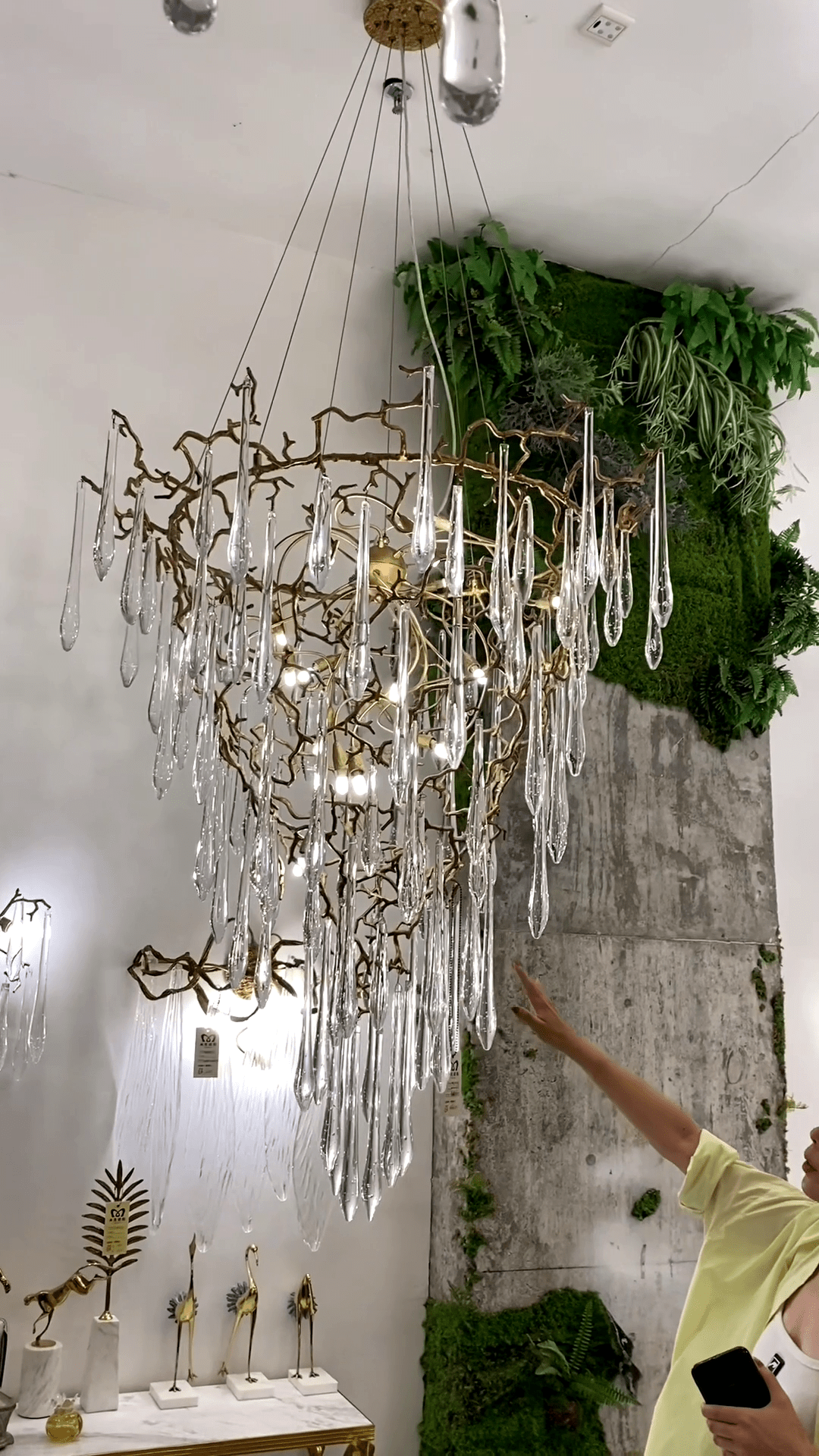 Chic Modern French Branch Copper Crystal Chandelier for Living Room Foyer and Dining Room Lighting - D31.5"*H42.2"Warm LightJoyfuzzy