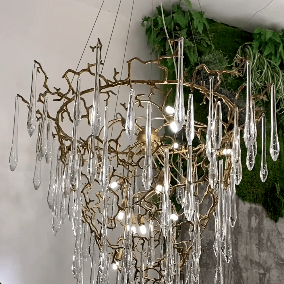 Chic Modern French Branch Copper Crystal Chandelier for Living Room Foyer and Dining Room Lighting - D31.5"*H42.2"Warm LightJoyfuzzy