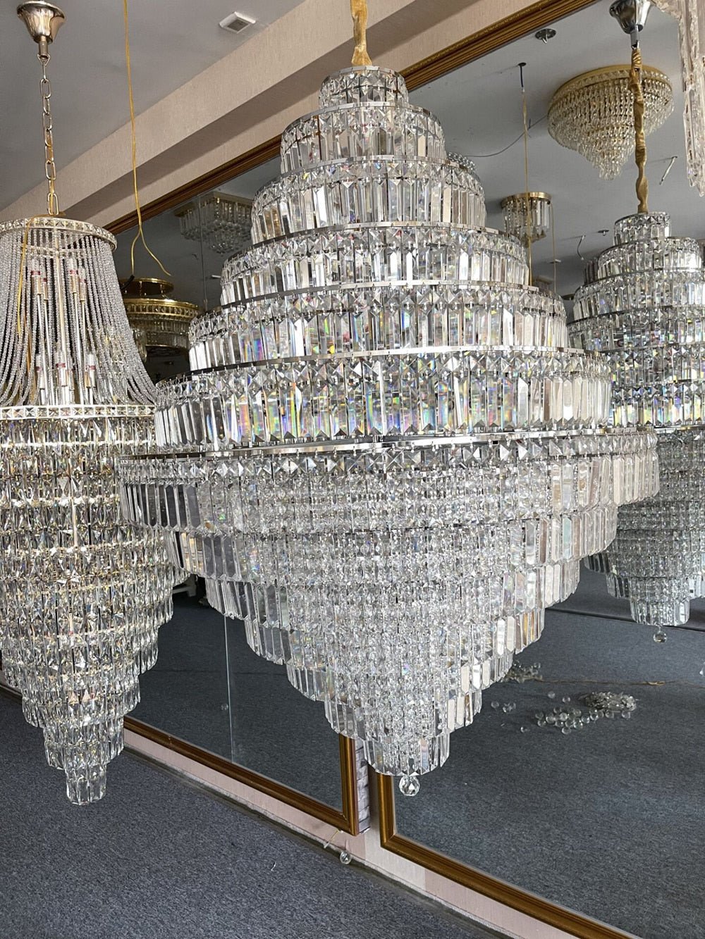Chrome/ Silver/ Gold Extra Large Chandelier For Foyer Living Room Staircase Crystal Ceiling Lighting Fixture - D19.7"*H23.6"/ 10 LightsGoldWarm LightJoyfuzzy
