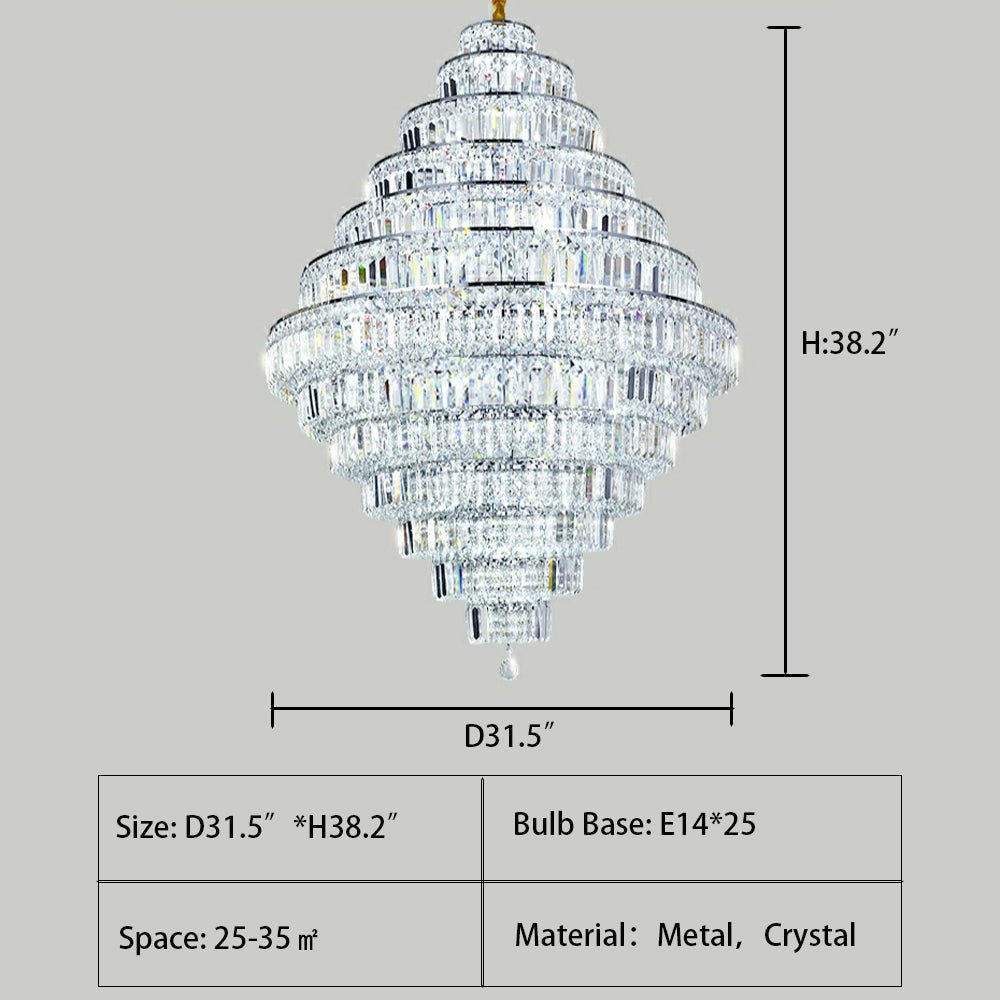 Chrome/ Silver/ Gold Extra Large Chandelier For Foyer Living Room Staircase Crystal Ceiling Lighting Fixture - D19.7"*H23.6"/ 10 LightsGoldWarm LightJoyfuzzy