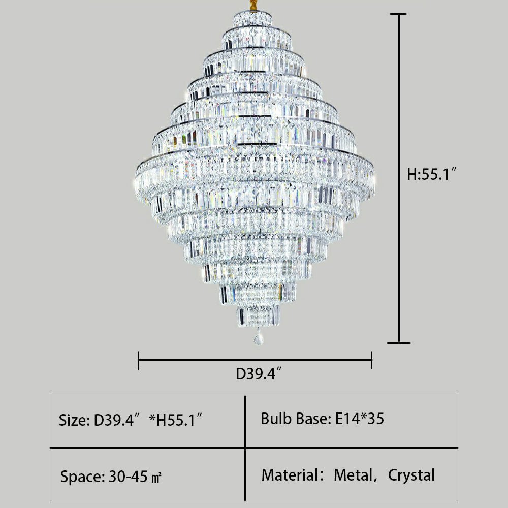 Chrome/ Silver/ Gold Extra Large Chandelier For Foyer Living Room Staircase Crystal Ceiling Lighting Fixture - D19.7"*H23.6"/ 10 LightsGoldWarm LightJoyfuzzy