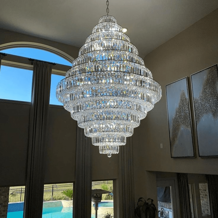 Chrome/ Silver/ Gold Extra Large Chandelier For Foyer Living Room Staircase Crystal Ceiling Lighting Fixture - D19.7"*H23.6"/ 10 LightsChrome/SilverWarm LightJoyfuzzy