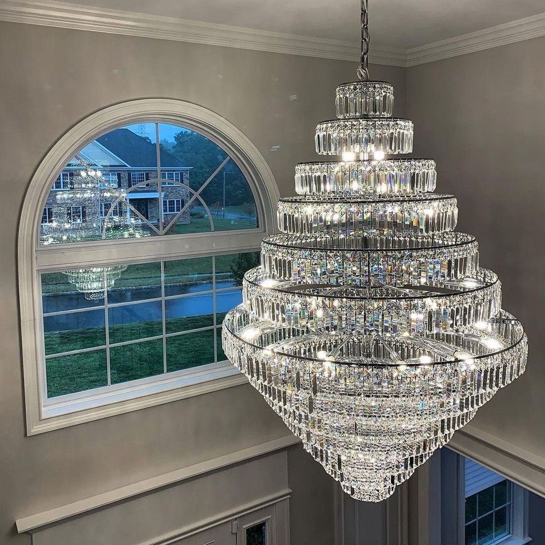 Chrome/ Silver/ Gold Extra Large Chandelier For Foyer Living Room Staircase Crystal Ceiling Lighting Fixture - D19.7"*H23.6"/ 10 LightsChrome/SilverWarm LightJoyfuzzy