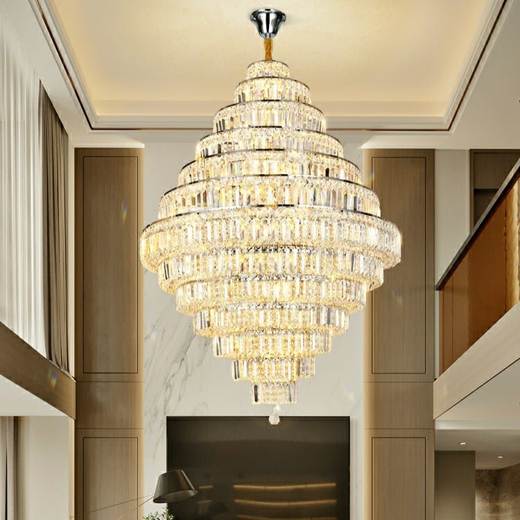 Chrome/ Silver/ Gold Extra Large Chandelier For Foyer Living Room Staircase Crystal Ceiling Lighting Fixture - D19.7"*H23.6"/ 10 LightsGoldWarm LightJoyfuzzy