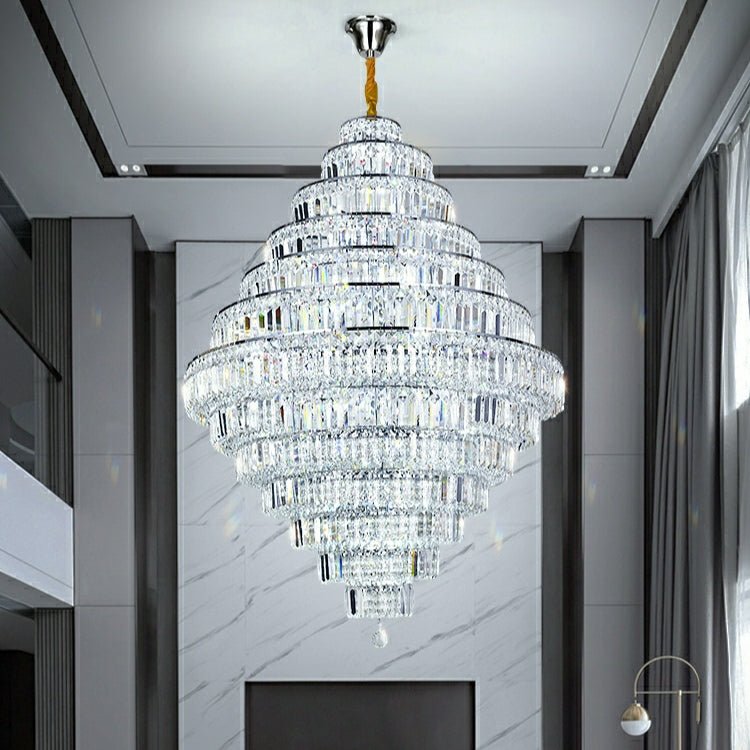 Chrome/ Silver/ Gold Extra Large Chandelier For Foyer Living Room Staircase Crystal Ceiling Lighting Fixture - D19.7"*H23.6"/ 10 LightsChrome/SilverWarm LightJoyfuzzy