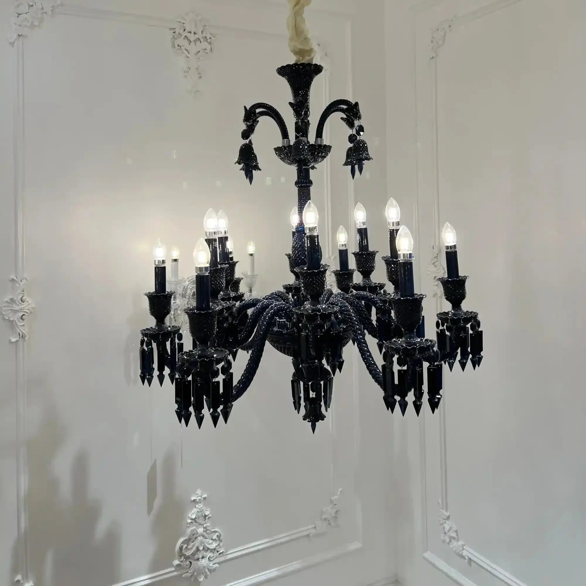 Classic Black Candle Style Chandelier Crystal Ceiling Pendant Lighting Fixture For Living/ Bedroom - Joyfuzzy
