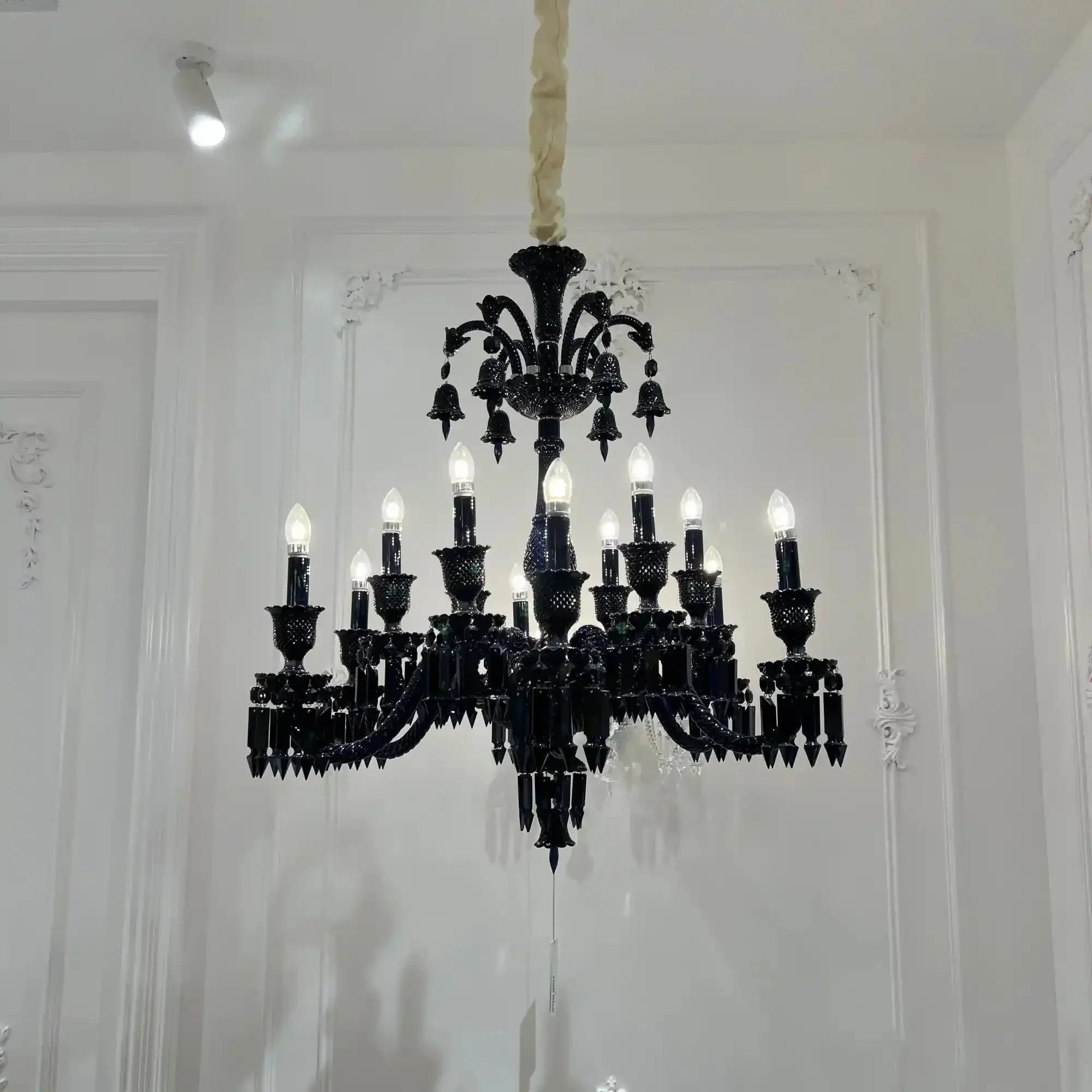 Classic Black Candle Style Chandelier Crystal Ceiling Pendant Lighting Fixture For Living/ Bedroom - Joyfuzzy