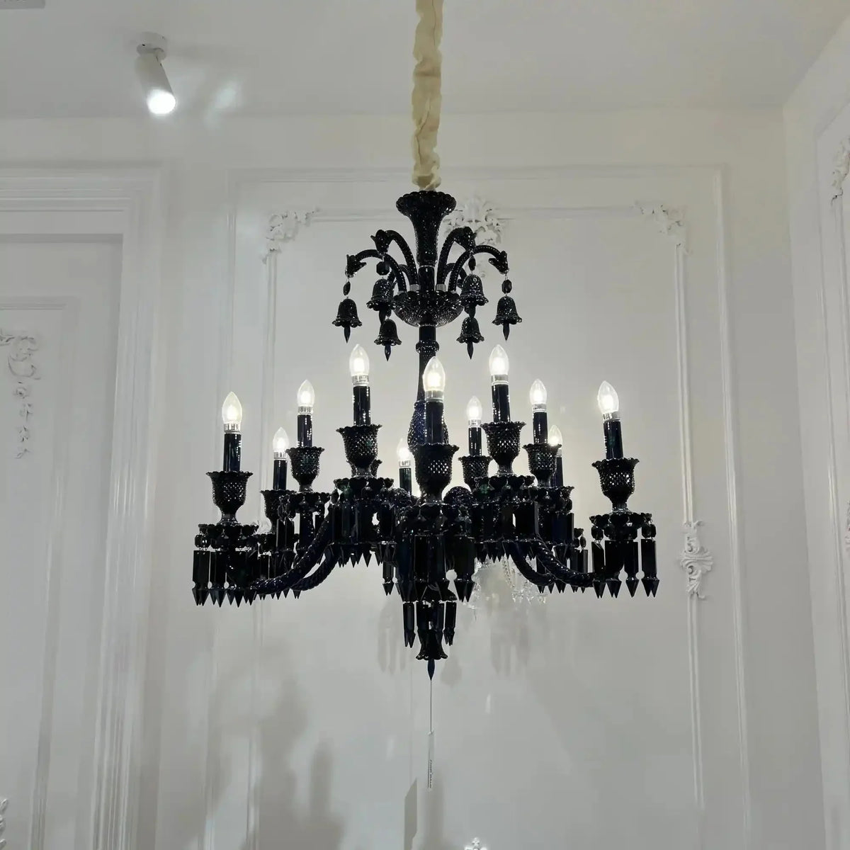 Classic Black Candle Style Chandelier Crystal Ceiling Pendant Lighting Fixture For Living/ Bedroom - Joyfuzzy