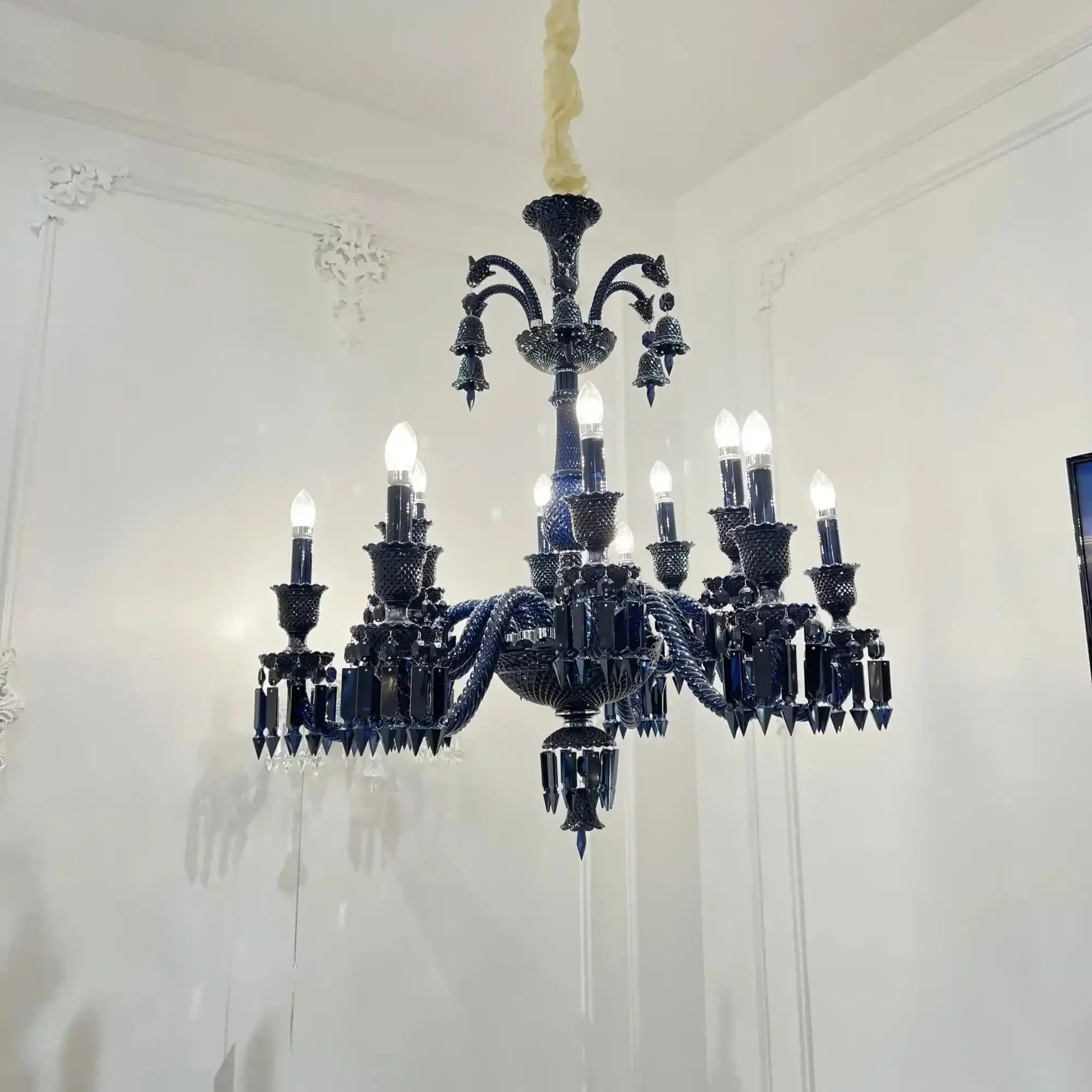 Classic Black Candle Style Chandelier Crystal Ceiling Pendant Lighting Fixture For Living/ Bedroom - Joyfuzzy
