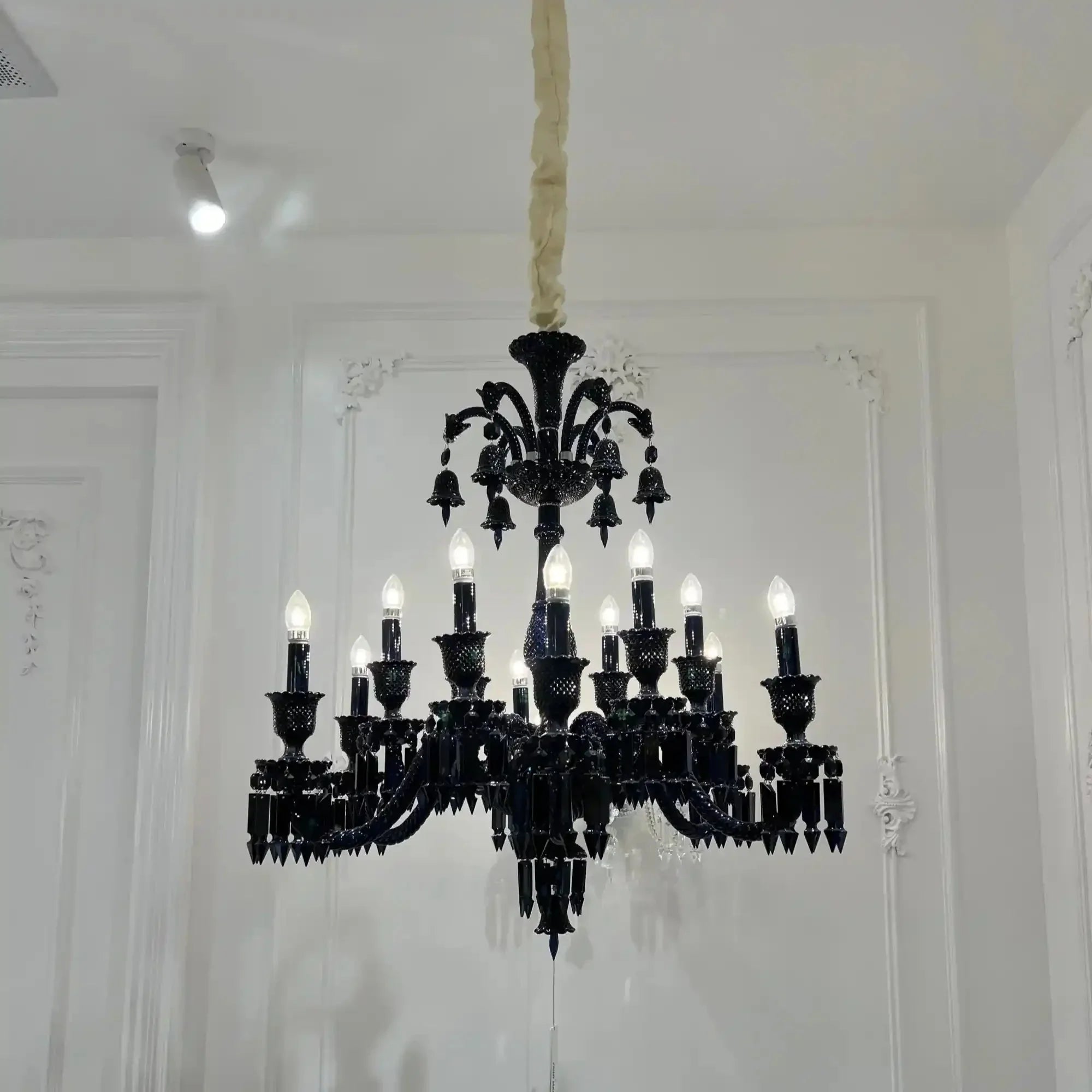 Classic Black Candle Style Chandelier Crystal Ceiling Pendant Lighting Fixture For Living/ Bedroom - Joyfuzzy