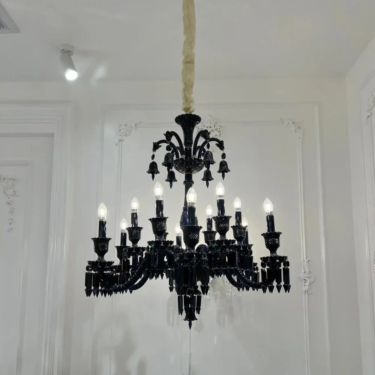 Classic Black Candle Style Chandelier Crystal Ceiling Pendant Lighting Fixture For Living/ Bedroom - Joyfuzzy