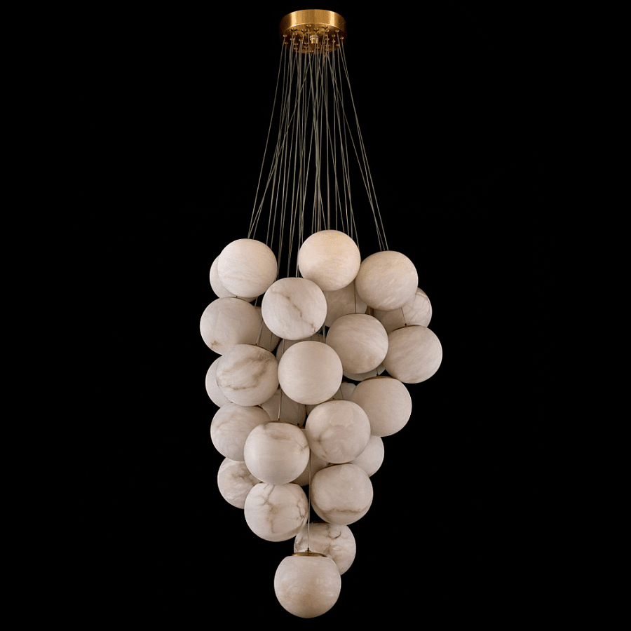 Cluster Alabaster Globe Chandelier - ∅ 39.4″ x H 118.1″Gold & WhiteJoyfuzzy