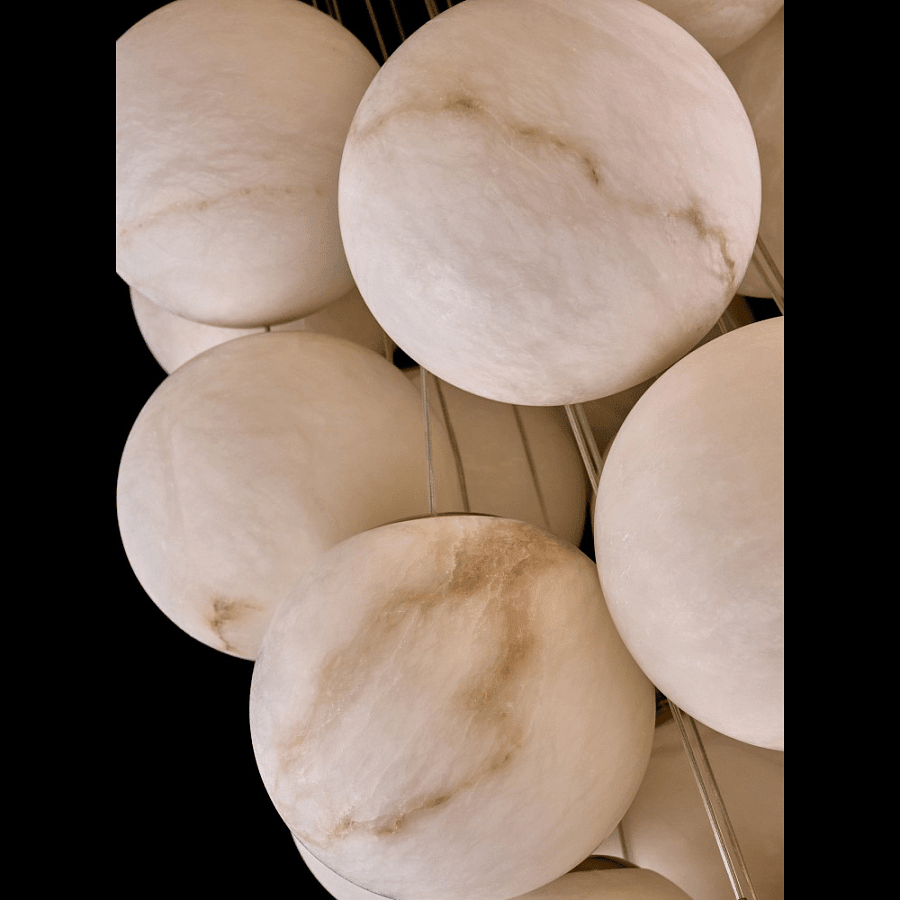 Cluster Alabaster Globe Chandelier - ∅ 39.4″ x H 118.1″Gold & WhiteJoyfuzzy