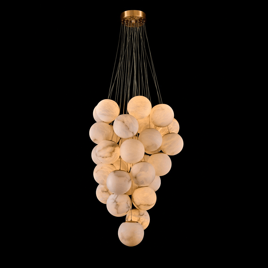 Cluster Alabaster Globe Chandelier - ∅ 39.4″ x H 118.1″Gold & WhiteJoyfuzzy