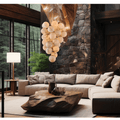 Cluster Alabaster Globe Chandelier - ∅ 39.4″ x H 118.1″Gold & WhiteJoyfuzzy